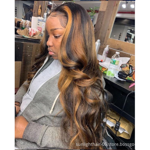 Body Wave Wig Ombre Highlight 13x4 Lace Front Human Hair Wigs Preplucked Brazilian virgin  Colored Middle Part Wig